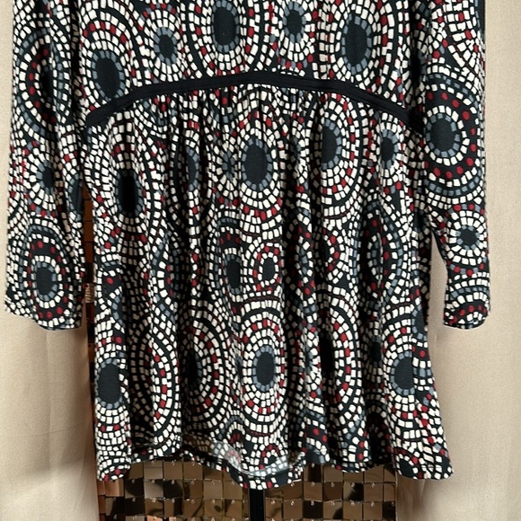 45. Raindance Cream Black Red Grey Print 3/4 Sleeve Size Large - Picture 13 of 13